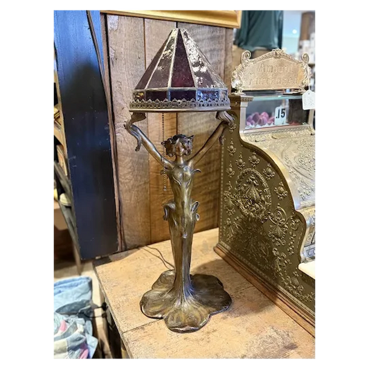 Style Cast Bronze Figural Table Lamp with Decorative Base