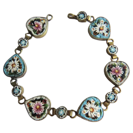 Antique Style Micromosaic Bracelet with Decorative Floral Mosaic Design