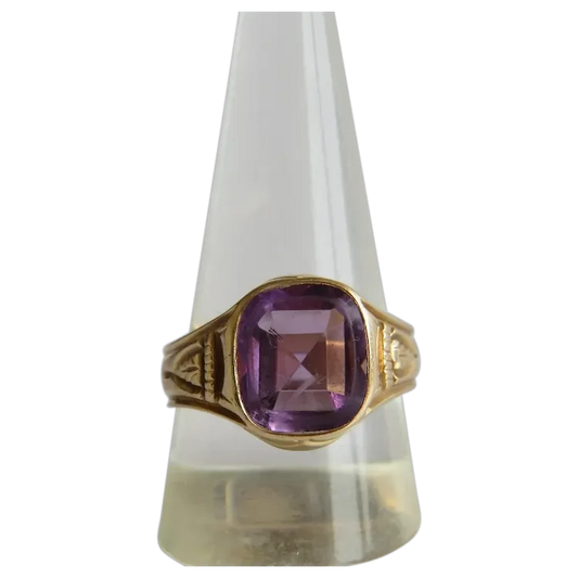 Antique Style Amethyst Statement Ring in 14K Gold