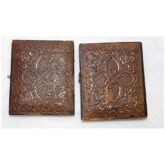 Tintype Photo with Gold Gilt Metal and Hand Tooled Leather & Wood-Velvet Case