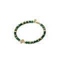 Green Stone Beaded Bracelet with Gold Tone Cross Accent