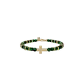 Green Stone Beaded Bracelet with Gold Tone Cross Accent