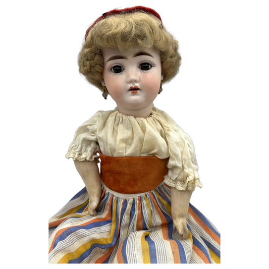 16" Antique German Bisque Head Pierced Ears Doll