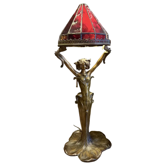 Style Cast Bronze Figural Table Lamp with Decorative Base