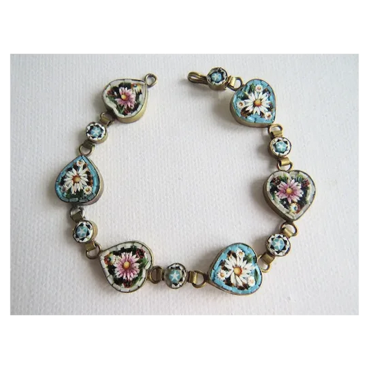 Antique Style Micromosaic Bracelet with Decorative Floral Mosaic Design
